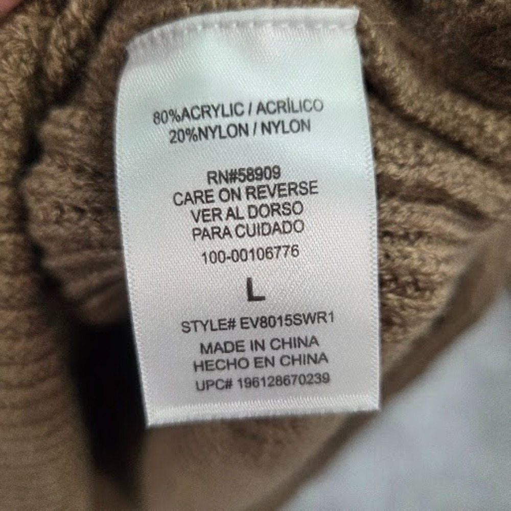 Women's Chunky Knit Drop Shoulder Pullover Sweater Large Brown Tan Neutral - Picture 3 of 9